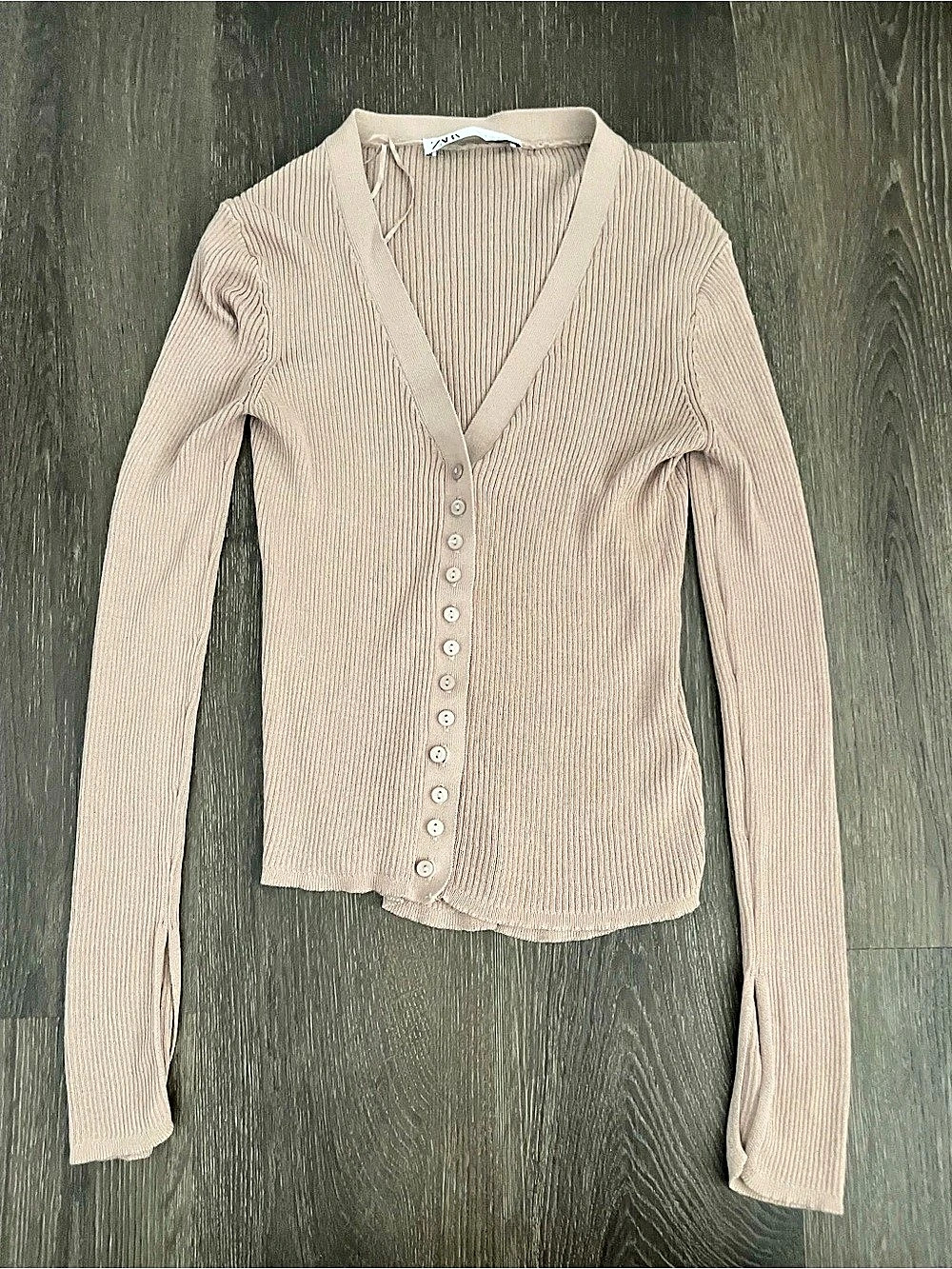 Zara Ribbed Button Front Cardigan in Pink Size Small